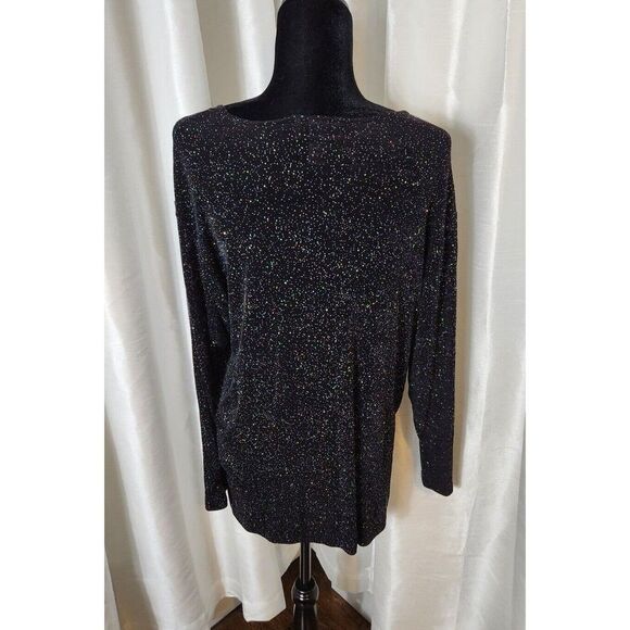 Vintage Impressions of California Black Rainbow Glitter Top Size M Holiday Glam - Picture 9 of 15